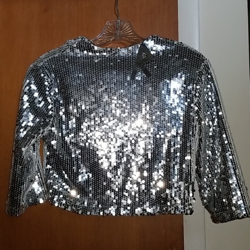 Silver Sequin Crop Top Shrug - Picture 2 of 8